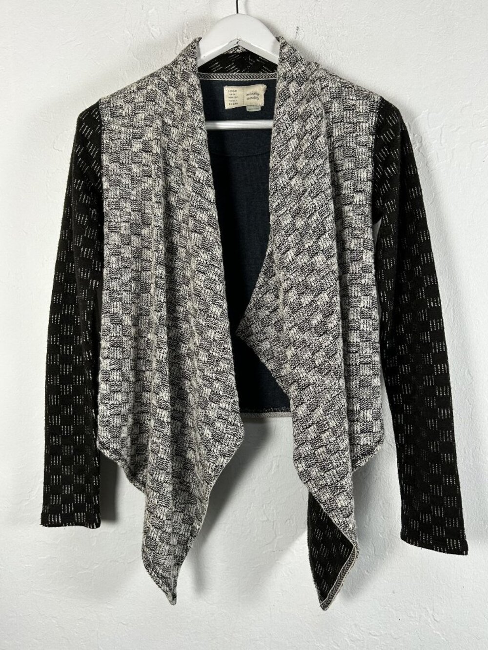Anthropologie Saturday Sunday Luci Cardigan Black Check Knit Wrap Sweater XS